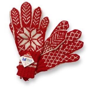 Dale of Norway, Adult Nordic Handknitted Red & White Snowflake Wool Gloves